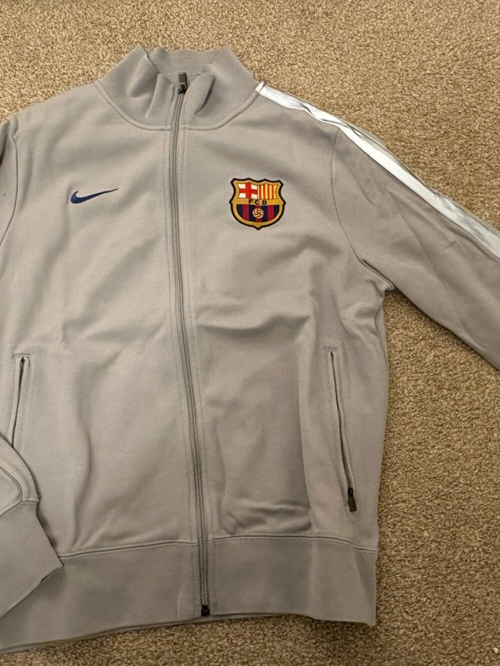 Nike N98 FC Barcelona Track Jacket Light Gray Reflective bands Large
